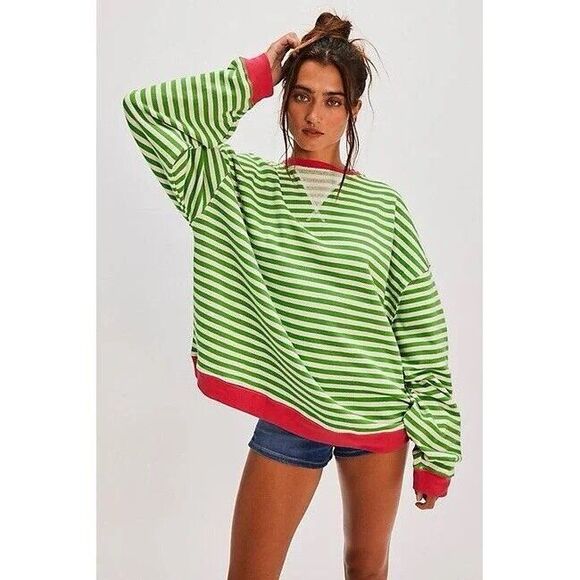 Free People Tops - NWT Free People Classic Striped Oversized Crewneck Size Small